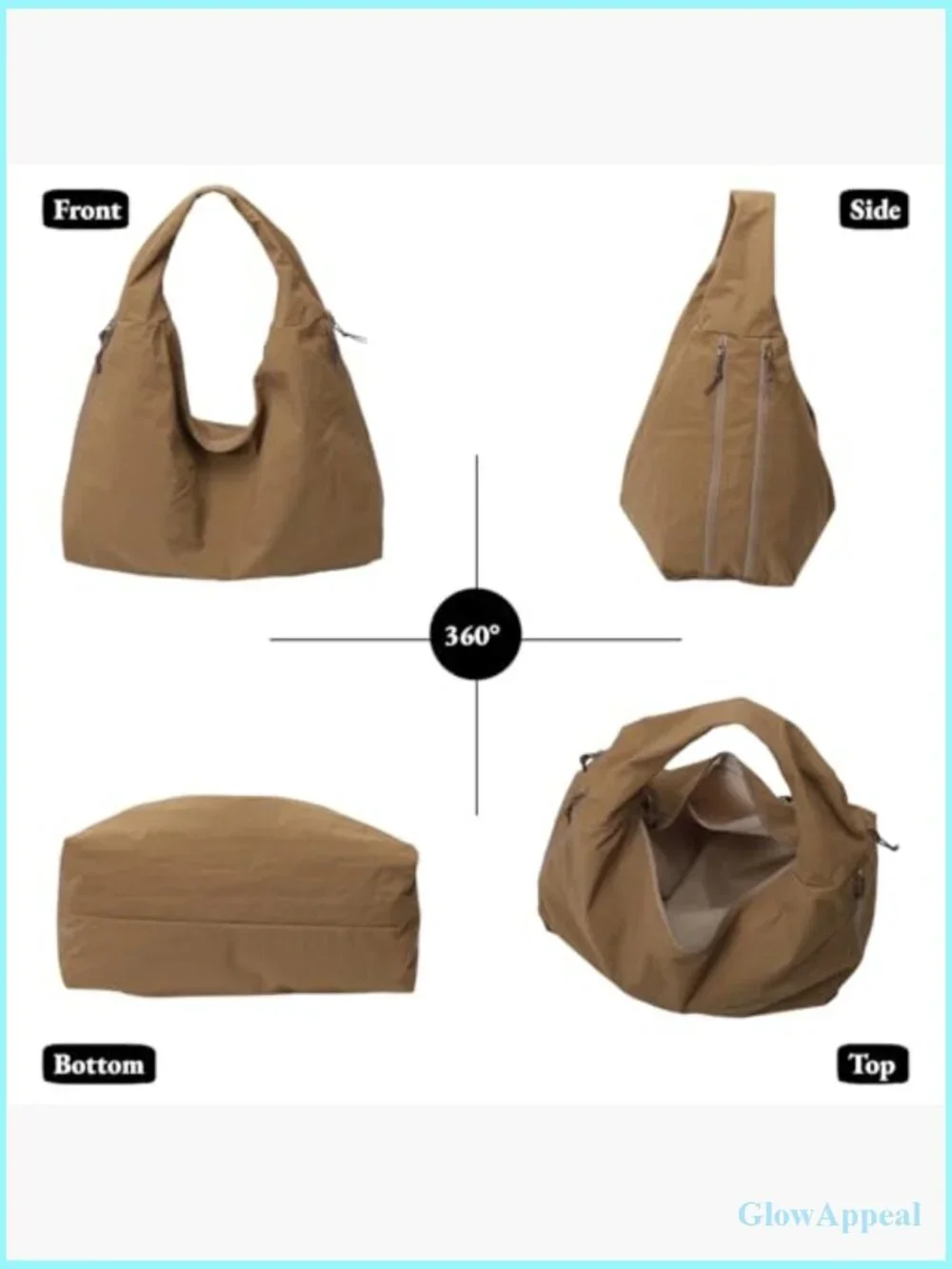 Large Slouchy Nylon Shoulder Tote Bag with Multiple Pockets for Travel & Work